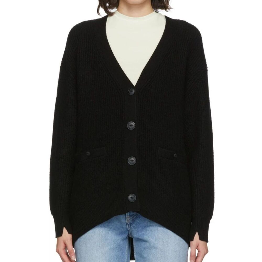 $495 Rag & Bone 100% Cashmere V Neck Cardigan Sweater Black XS